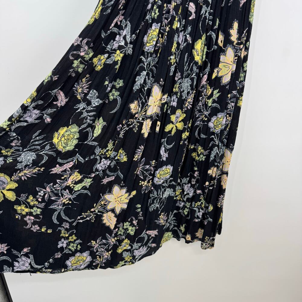 Free People Isla Midi Dress S Black Dark Floral Ruched Tiered Sundress Boho - Picture 5 of 8